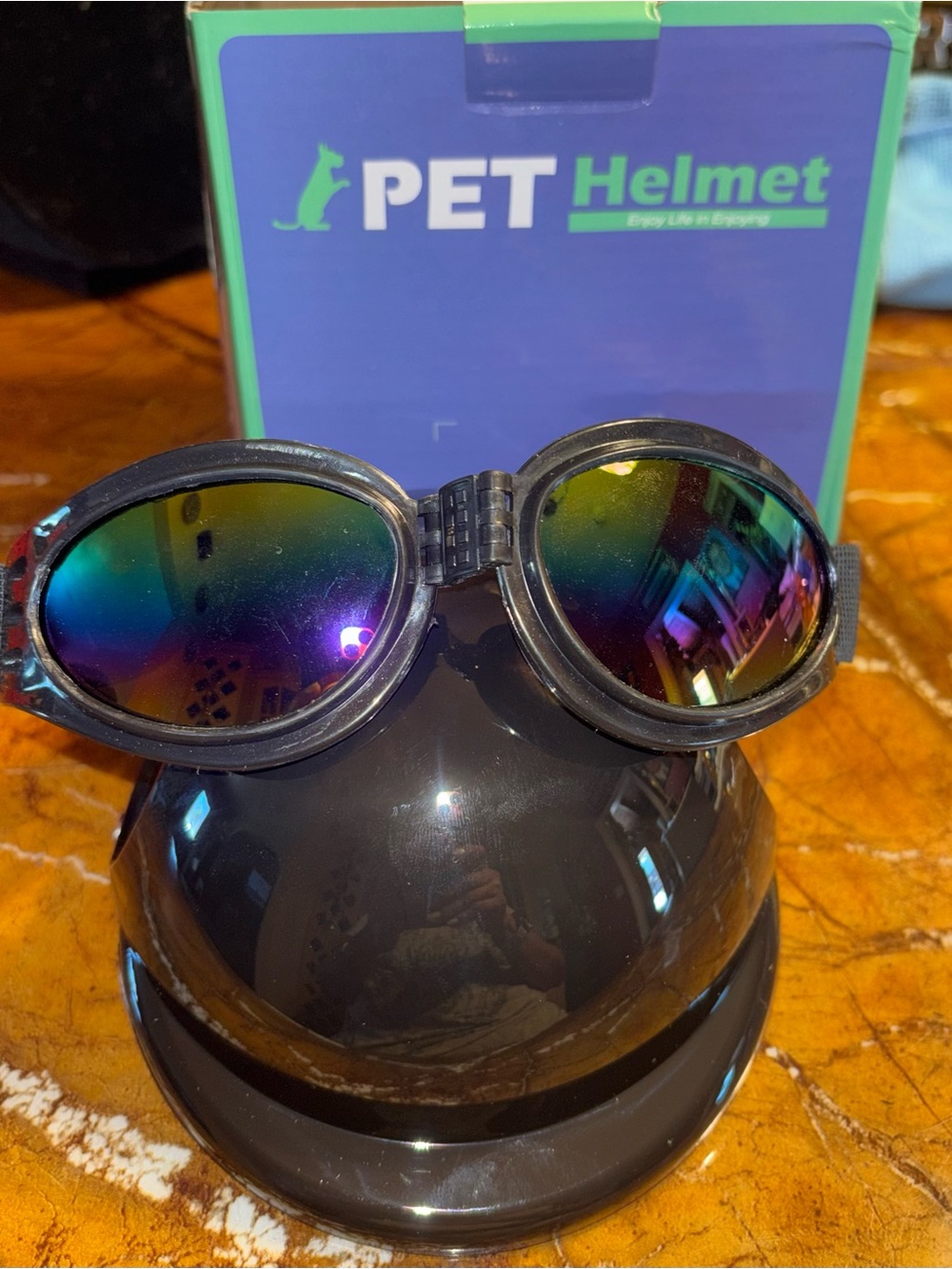PET Helmet Black Pet Helmet with Mirrored Goggles